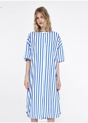 Zara-шикарная хлопковая полосатая туника платье! р.-401 фото