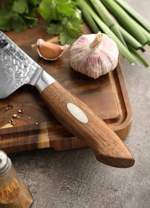 Кухонный шеф нож из дамасской стали серии "jiang" black walnut wood xinzuo4 фото