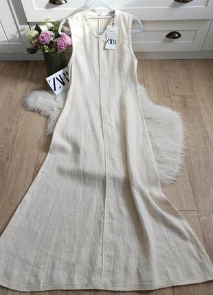 Льняное платье средней длины от zara, размер xs