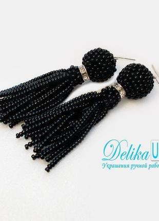 Серьги - кисточки из бисера "delika" black1 фото