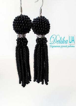 Серьги - кисточки из бисера "delika" black2 фото