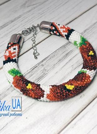 Жгут браслет из бисера "вышиванка с маками" этно в украинском стиле