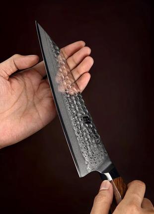 Нож поварской hezhen дамасская сталь 49 слоёв из серии luxury "feng" рукоять пустынное дерево6 фото