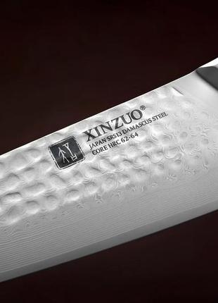 Нож поварской hezhen дамасская сталь 49 слоёв из серии luxury "feng" рукоять пустынное дерево7 фото