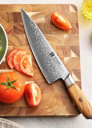 Кухонный шеф нож из дамасской стали серии "lan" оливковое дерево xinzuo профессиональный нож ручной работы9 фото