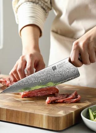 Кухонный шеф нож из дамасской стали серии "lan" оливковое дерево xinzuo профессиональный нож ручной работы4 фото