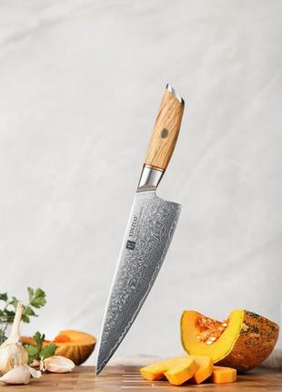 Кухонный шеф нож из дамасской стали серии "lan" оливковое дерево xinzuo профессиональный нож ручной работы2 фото