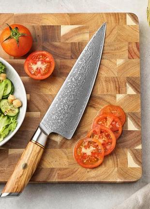 Кухонный шеф нож из дамасской стали серии "lan" оливковое дерево xinzuo профессиональный нож ручной работы8 фото