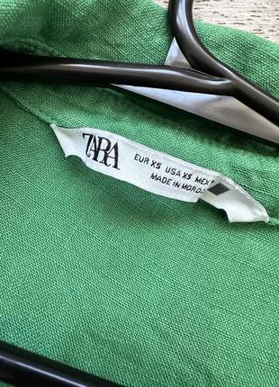 Льняная кроп зеленая укороченная легкая свободного кроя рубашка zara 34/xs6 фото