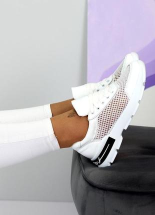 Білі жіночі кросівки кеди з сіткою сіточкою жіночі літні кросівки в сіточку з натуральної шкіри6 фото
