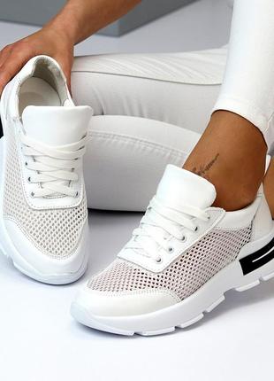 Білі жіночі кросівки кеди з сіткою сіточкою жіночі літні кросівки в сіточку з натуральної шкіри2 фото