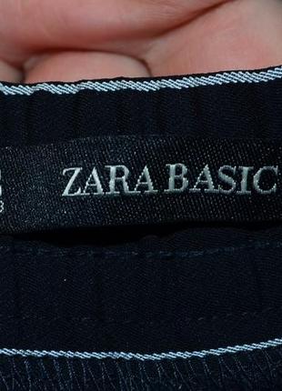 Классические брюки синего цвета в белую полоску с разрезами по бокам, zara basic6 фото