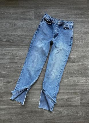 Стильные джинсы с разрезами внизу голубые new look anita long straight 36/s4 фото