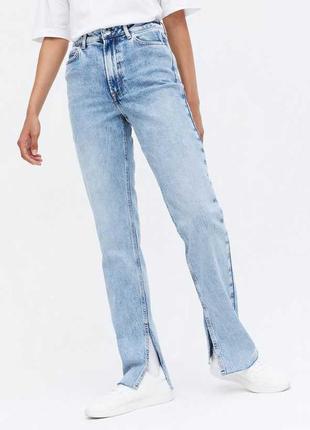 Стильні джинси з розрізами внизу блакитні new look anita long straight 36/s