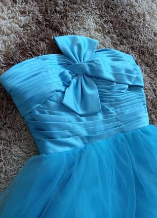 Нарядное праздничное выпускное вечернее голубое платье до колена6 фото