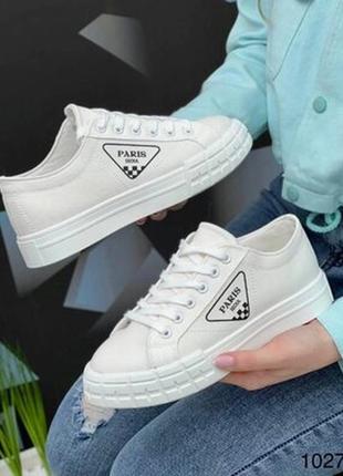 Кеди білі текстиль підошва 3 см на середню та широку ніжку код 243