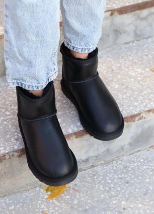 Угги ugg mini lether black сапоги ботинки уггі7 фото