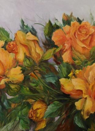 Картина маслом "жёлтые розы" 30х40 см, холст на подрамнике, масло