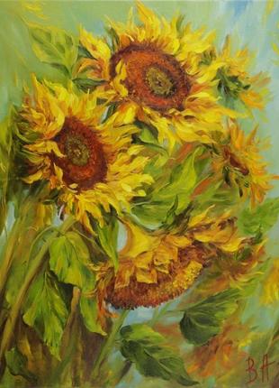 Картина маслом "солнечные цветы" 45х35 см, холст на подрамнике, масло