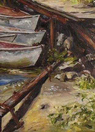 Картина маслом "рибальські човни" 30х50 см, полотно на підрамнику, олія6 фото