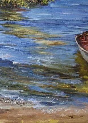 Картина маслом "рыбацкие лодки" 30х50 см, холст на подрамнике, масло5 фото