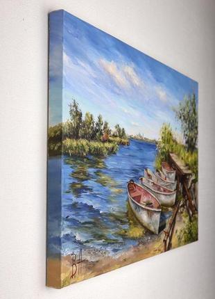 Картина маслом "рибальські човни" 30х50 см, полотно на підрамнику, олія2 фото