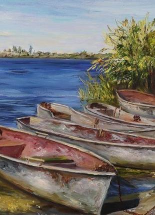 Картина маслом "рыбацкие лодки" 30х50 см, холст на подрамнике, масло7 фото