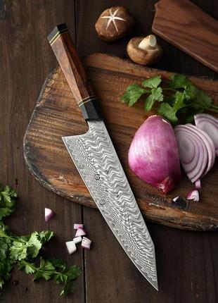 Кухонный шеф нож из дамасской стали серии "zhen" desert iron wood + g10 xinzuo