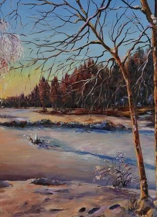 Картина маслом "зимовий ранок" 45х60 см, полотно на підрамнику, олія8 фото