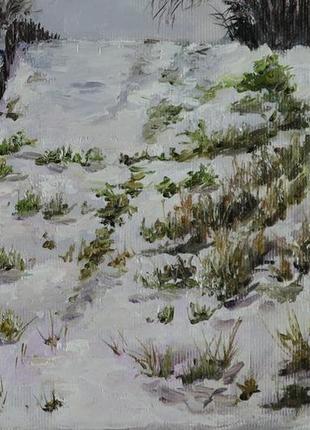 Картина маслом "перший сніг" 30х45 см, полотно на підрамнику, олія7 фото
