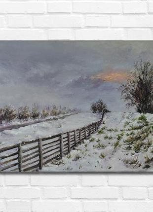 Картина маслом "перший сніг" 30х45 см, полотно на підрамнику, олія2 фото