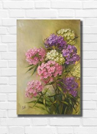 Картина маслом "ранок з флоксами" 45×30 см, полотно на підрамнику, олія