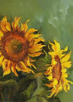 Картина маслом "три соняшнику" 40×30 см, полотно на підрамнику, олія6 фото