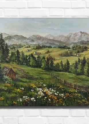 Картина маслом "лето в горах" 30×40 см, холст на подрамнике, масло