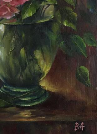 Картина маслом "розы в вазе" 45×30 см, холст на подрамнике, масло8 фото