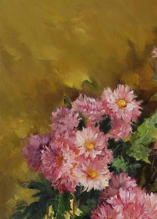 Картина маслом "хризантемы в саду" 45×30 см, холст на подрамнике, масло4 фото