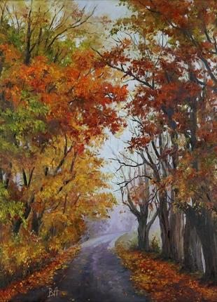 Картина маслом "дорога в осень" 45×35 см, холст на подрамнике, масло
