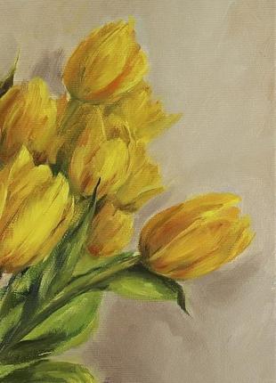 Картина маслом "жёлтые тюльпаны" 45×30 см, холст на подрамнике, масло7 фото