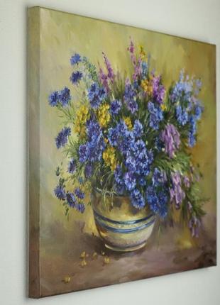 Картина маслом "натюрморт с васильками" 40×50 см, холст на подрамнике, масло3 фото
