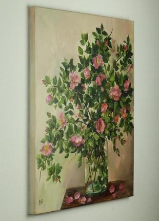 Картина маслом "цвет шиповника" 55×45 см, холст на подрамнике, масло3 фото