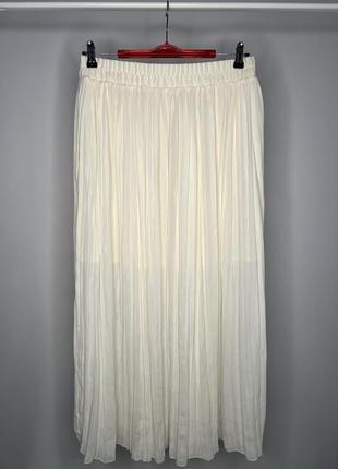Молочная плиссированная юбка миди, юбка плиссе макси h&m zara🔥7 фото