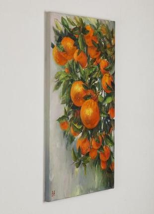 Картина маслом "мандариновая ветвь" 50х30 см, холст на подрамнике, масло3 фото
