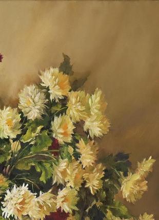 Картина маслом "хризантемы в банке" 60х50 см, холст на подрамнике, масло5 фото
