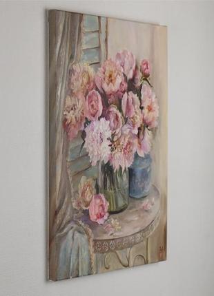Картина олією "рожеві півонії" 45х35 см, полотно на підрамнику, олія3 фото