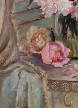 Картина маслом "розовые пионы" 45х35 см, холст на подрамнике, масло6 фото