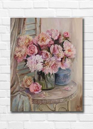 Картина маслом "розовые пионы" 45х35 см, холст на подрамнике, масло2 фото