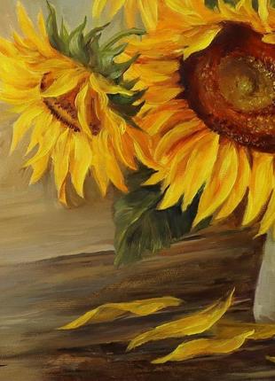 Картина олією "соняшки в глечику" 45х40 см, полотно на підрамнику, олія6 фото