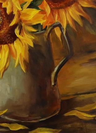 Картина олією "соняшки в глечику" 45х40 см, полотно на підрамнику, олія7 фото