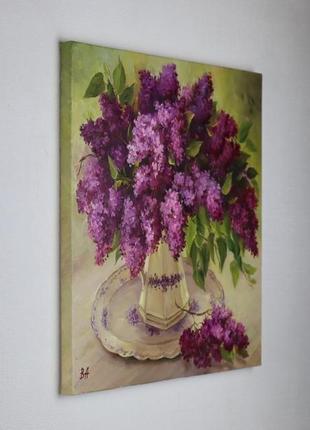 Картина олією "букет бузку" 40×40 см, полотно на підрамнику, олія4 фото