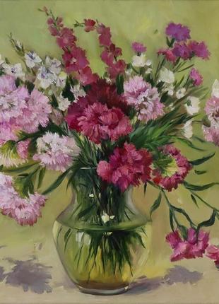 Картина маслом "садовые цветы" 35×40 см, холст на подрамнике, масло